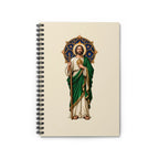 San Judas spiral notebook with celestial rose window and copper star artwork, front view