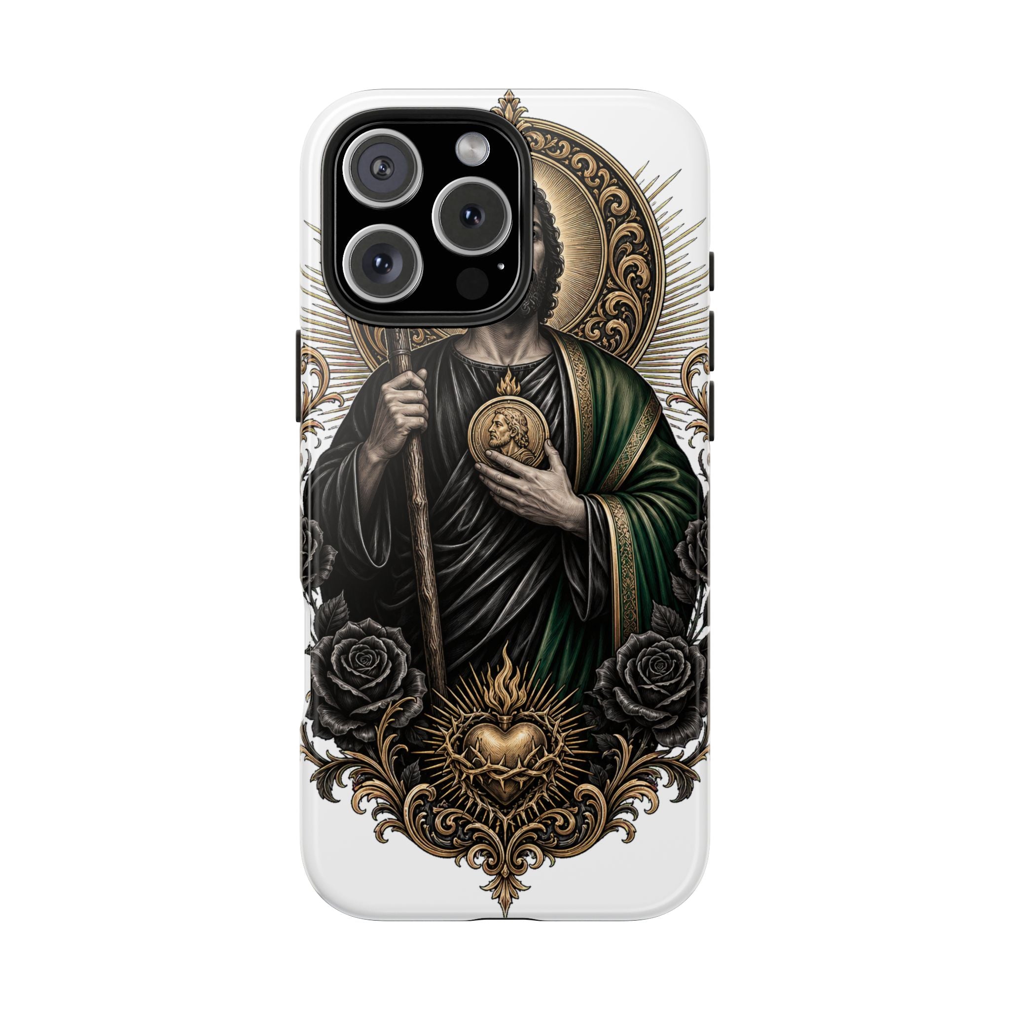San Judas Tadeo Black & Gold Sacred Heart Tough Phone Case