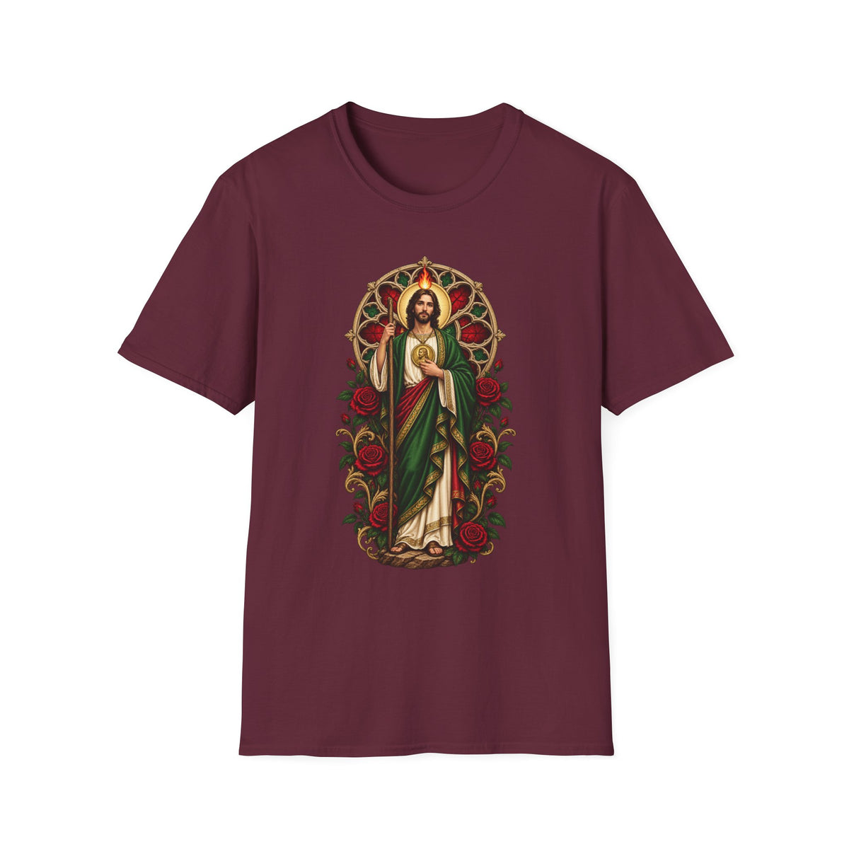 San Judas Tadeo Crimson Rose Window Unisex T-Shirt