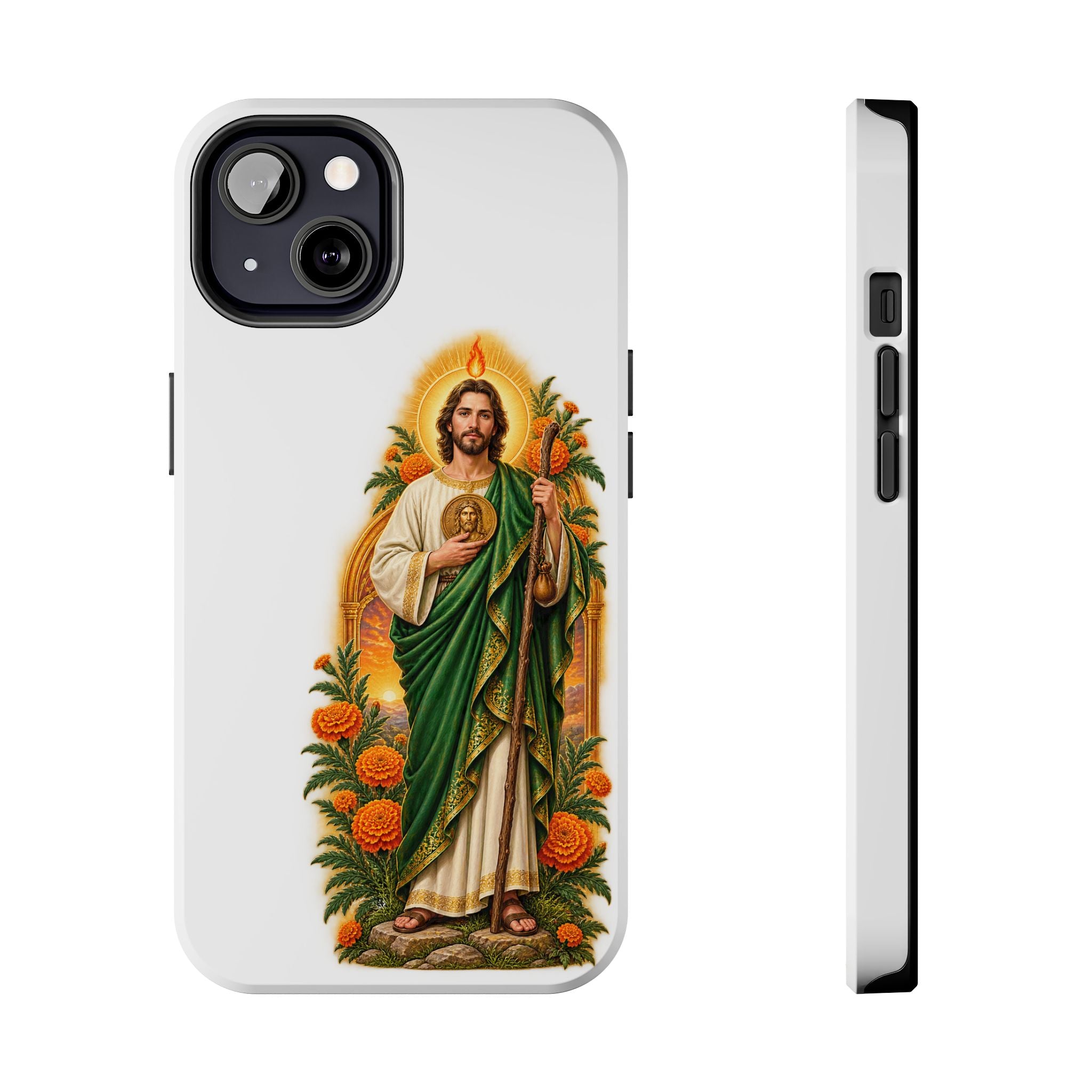 Marigold Sun Arch San Judas Tadeo illustration on a tough phone case