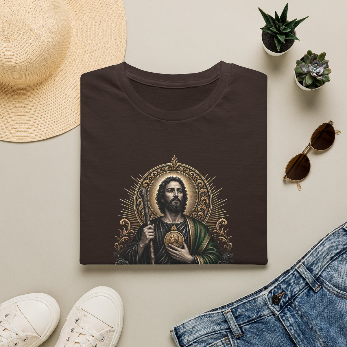 San Judas Tadeo Black & Gold Sacred Heart Unisex T-Shirt