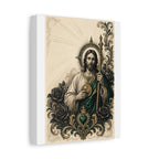 San Judas Tadeo Emerald & Gold Sacred Heart Stretched Canvas