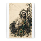 San Judas Tadeo Emerald & Gold Sacred Heart Stretched Canvas