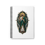 Midnight Compass San Judas Tadeo illustration on a spiral notebook