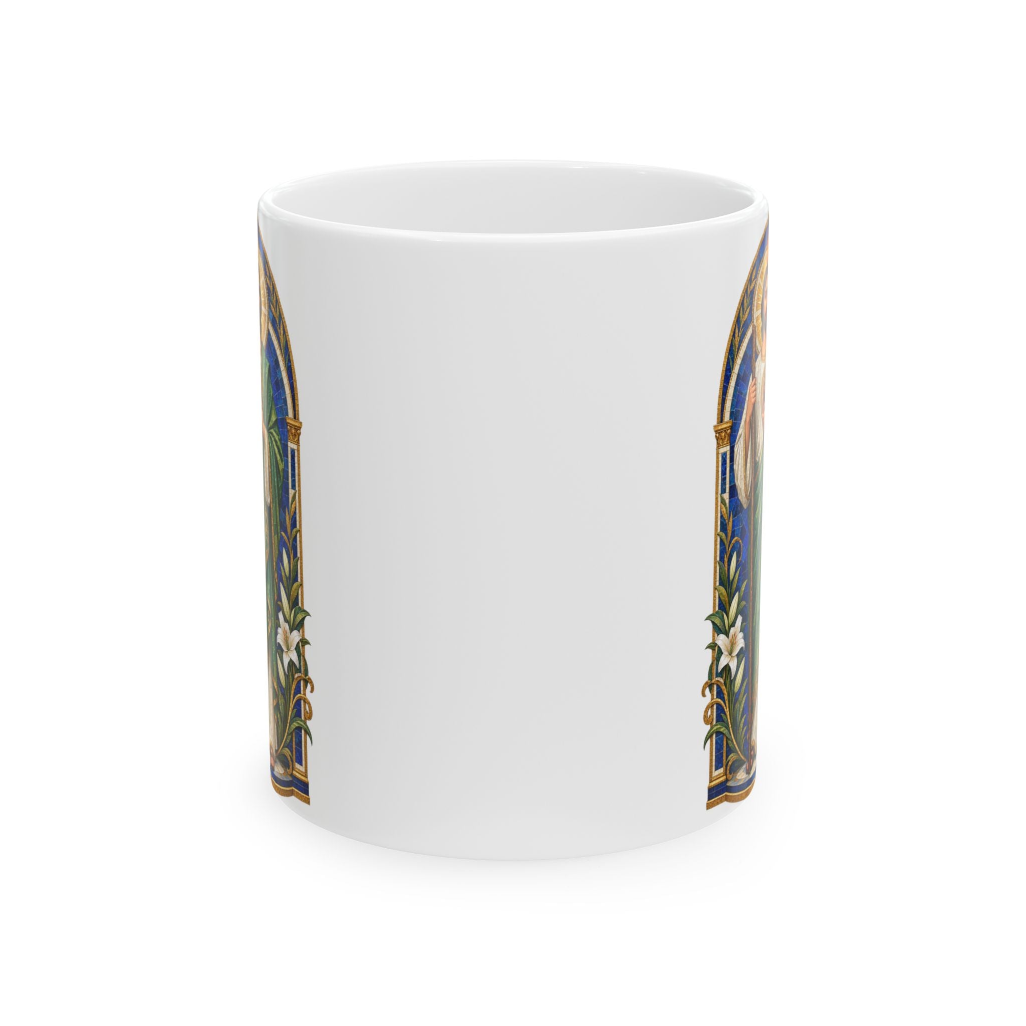 Cobalt Chapel Mosaic San Judas Tadeo illustration on a ceramic mug