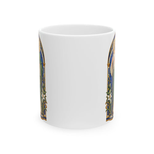 Cobalt Chapel Mosaic San Judas Tadeo illustration on a ceramic mug