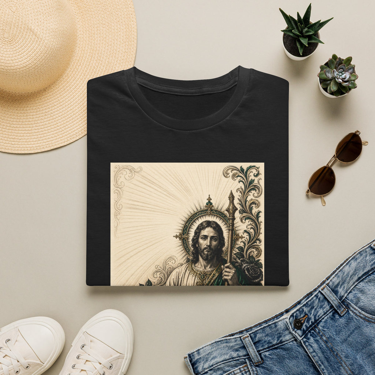 San Judas Tadeo Emerald & Gold Sacred Heart Unisex T-Shirt