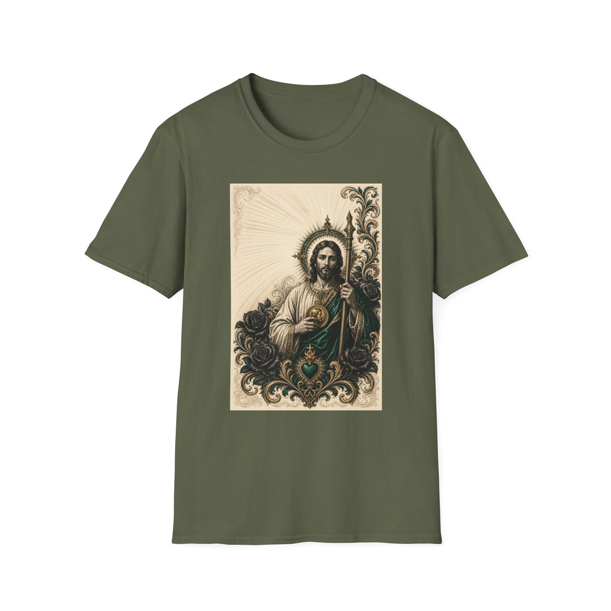 San Judas Tadeo Emerald & Gold Sacred Heart Unisex T-Shirt