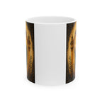 amber, charcoal, and olive San Judas Tadeo Amber Pilgrim Lantern illustration on a 11 oz ceramic mug