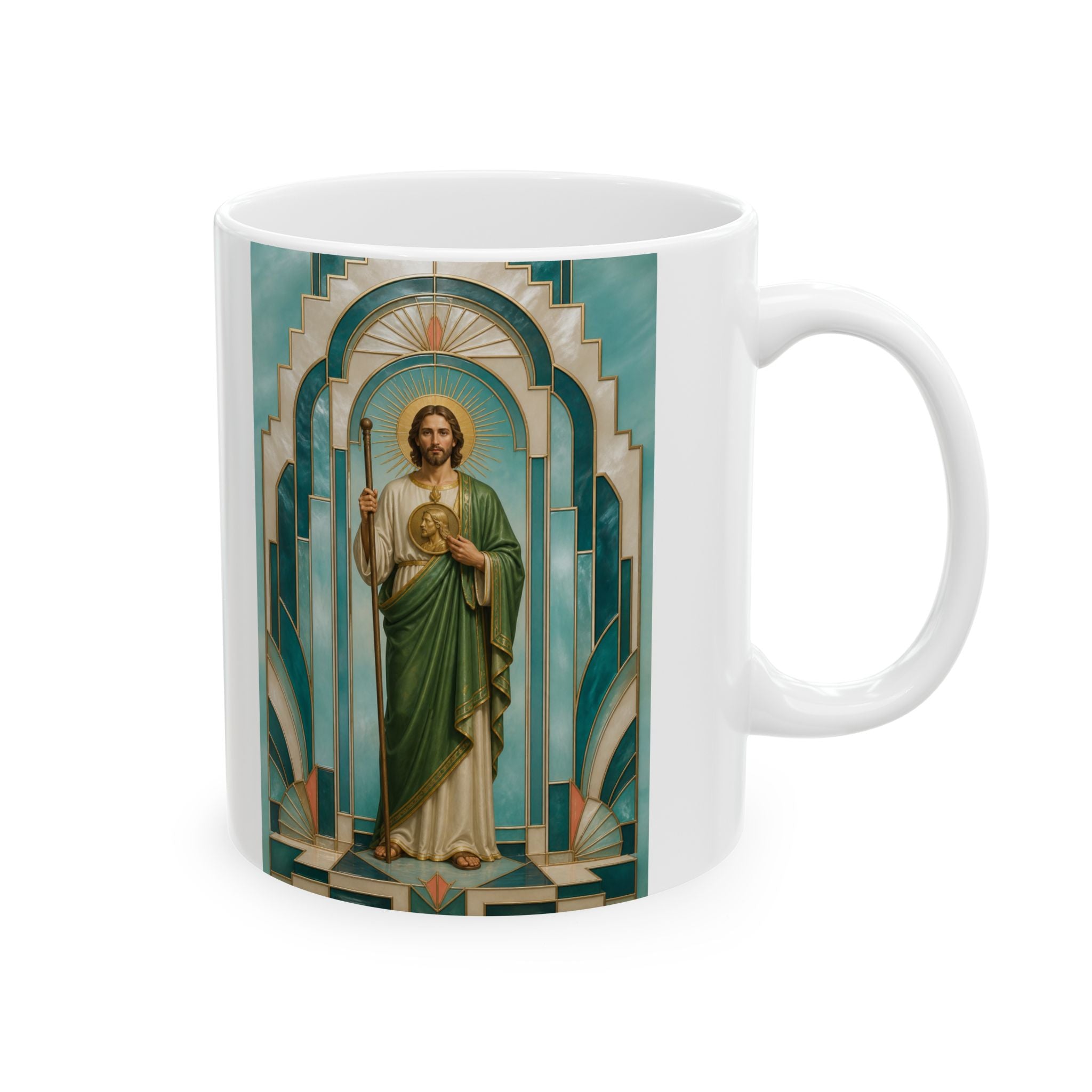 San Judas Tadeo Aqua Radiant Sanctuary Ceramic Mug product preview, view 4