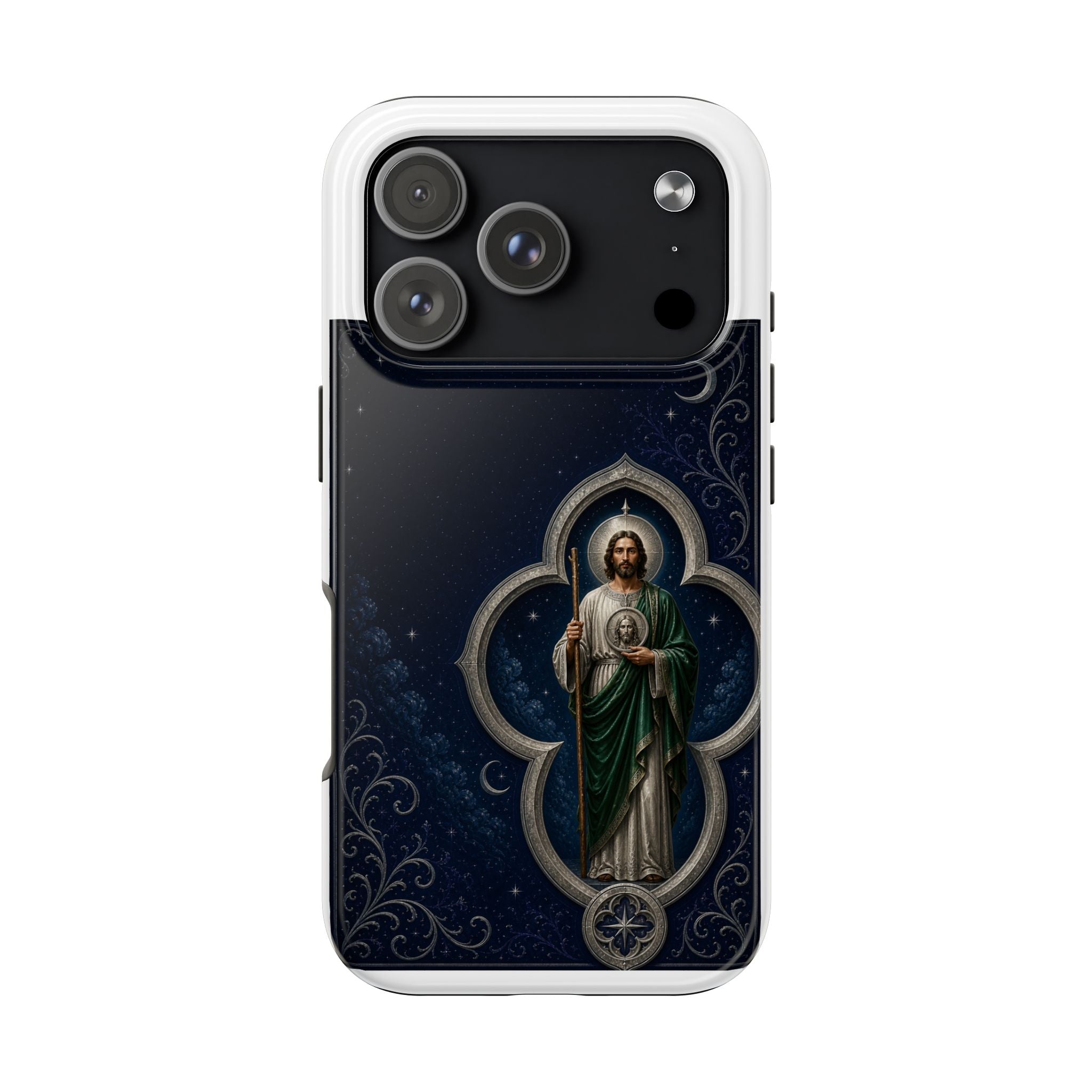 San Judas Tadeo Silver Moon Quatrefoil Tough Phone Case product preview, view 9