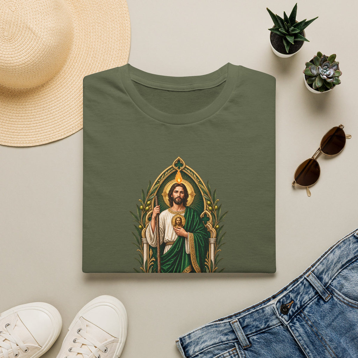 San Judas Tadeo Olive Reliquary Unisex T-Shirt