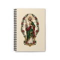 San Judas spiral notebook cover with pomegranate branches and gold stars