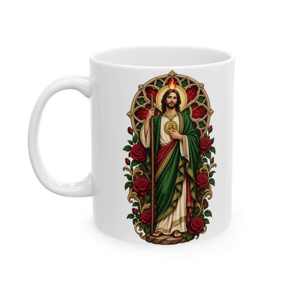 San Judas Tadeo Crimson Rose Window Ceramic Mug product preview, view 3