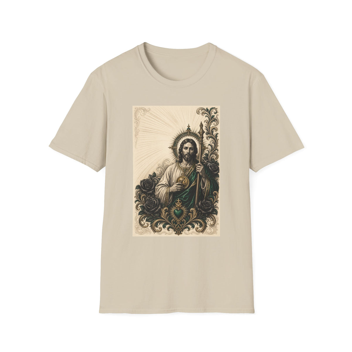 San Judas Tadeo Emerald & Gold Sacred Heart Unisex T-Shirt
