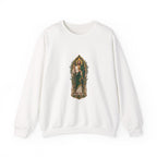 Olive Reliquary San Judas Tadeo illustration on a crewneck sweatshirt