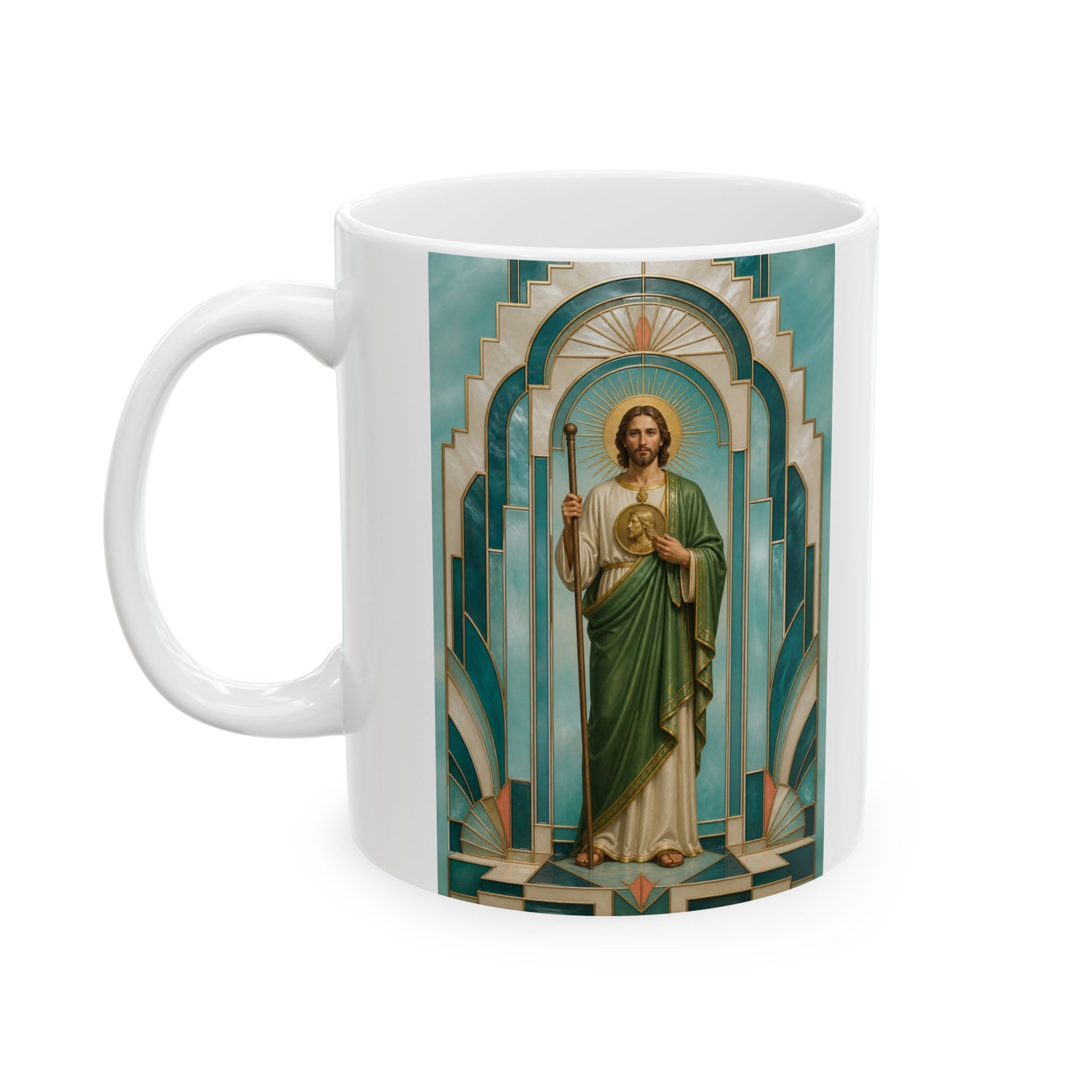 San Judas Tadeo Aqua Radiant Sanctuary Ceramic Mug product preview, view 3