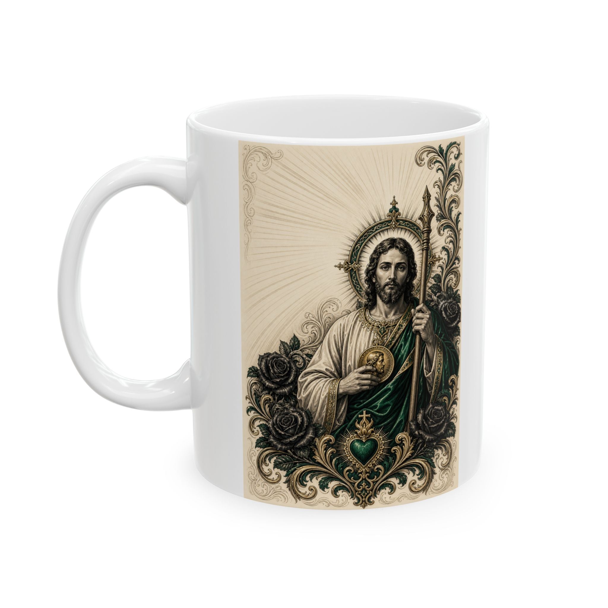 San Judas Tadeo Emerald & Gold Sacred Heart Ceramic Mug