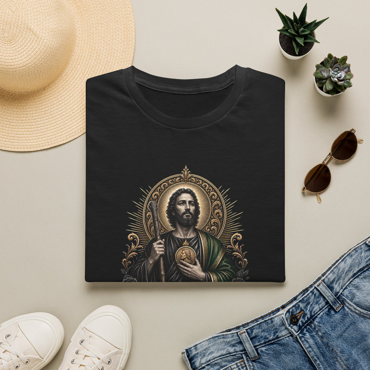 San Judas Tadeo Black & Gold Sacred Heart Unisex T-Shirt