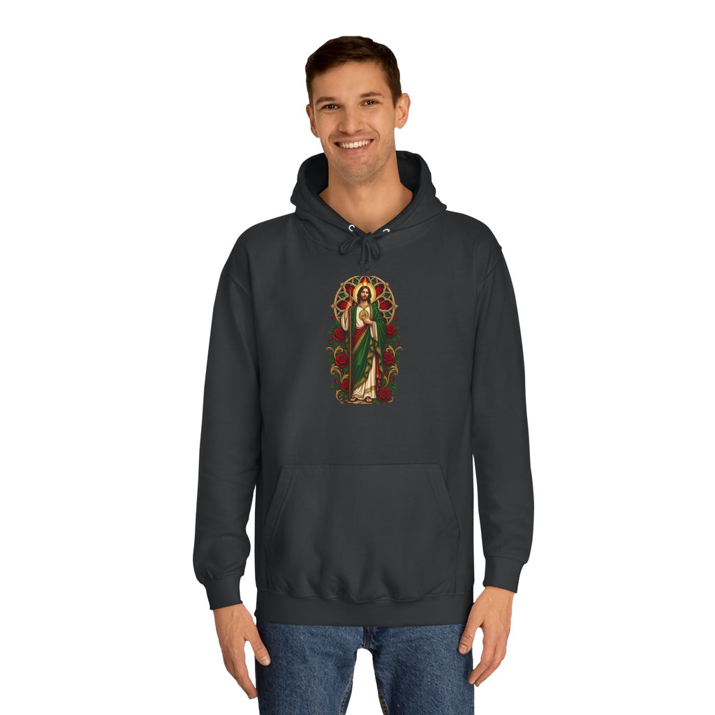 San Judas Tadeo Crimson Rose Window Unisex Hoodie