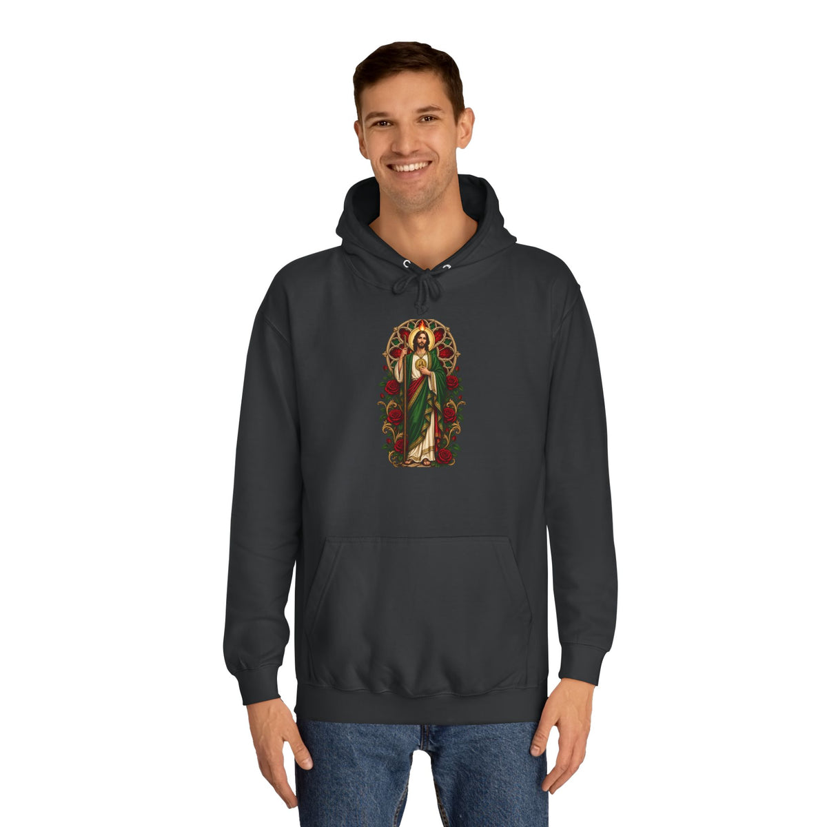 San Judas Tadeo Crimson Rose Window Unisex Hoodie