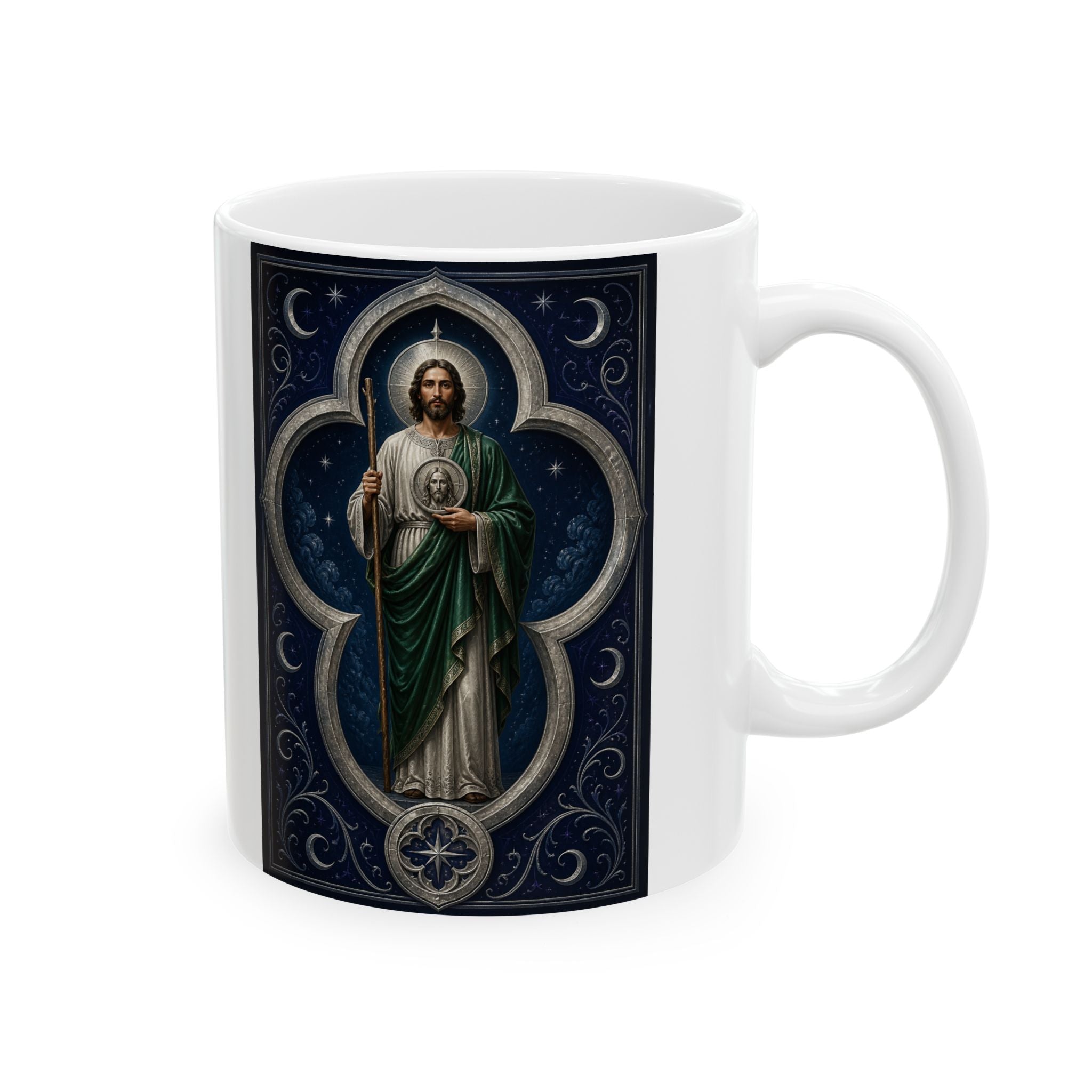 San Judas Tadeo Silver Moon Quatrefoil Ceramic Mug product preview, view 4