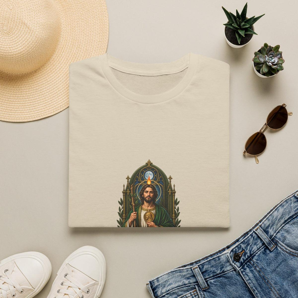 San Judas Moonlit Olive Basilica T-Shirt product preview, view 3