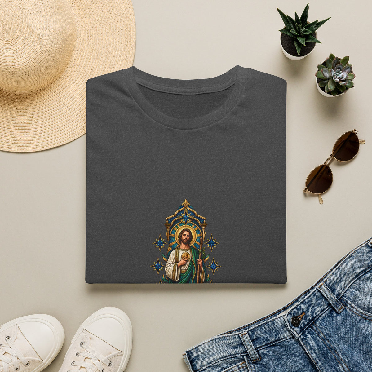 San Judas Indigo Seven-Star Shrine T-Shirt product preview, view 5