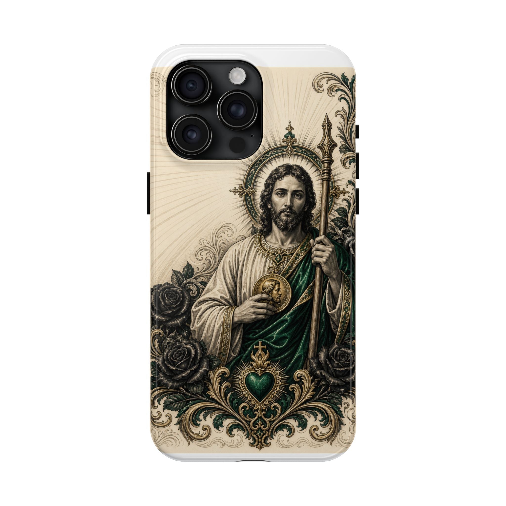 San Judas Tadeo Emerald & Gold Sacred Heart Tough Phone Case