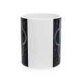 silver, indigo, and ivory San Judas Tadeo Silver Moon Quatrefoil illustration on a 11 oz ceramic mug