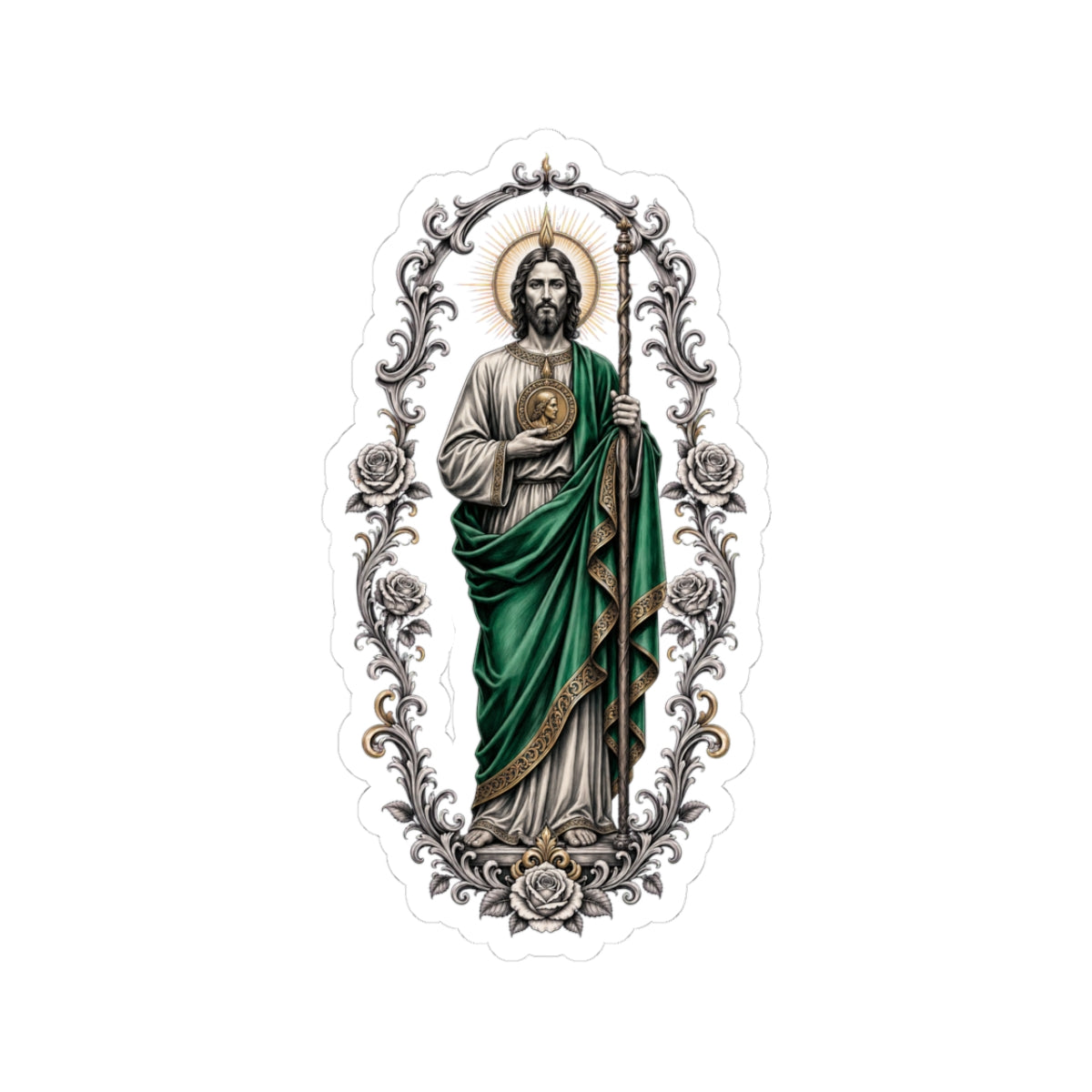 San Judas Tadeo Emerald Devotional Kiss-Cut Sticker