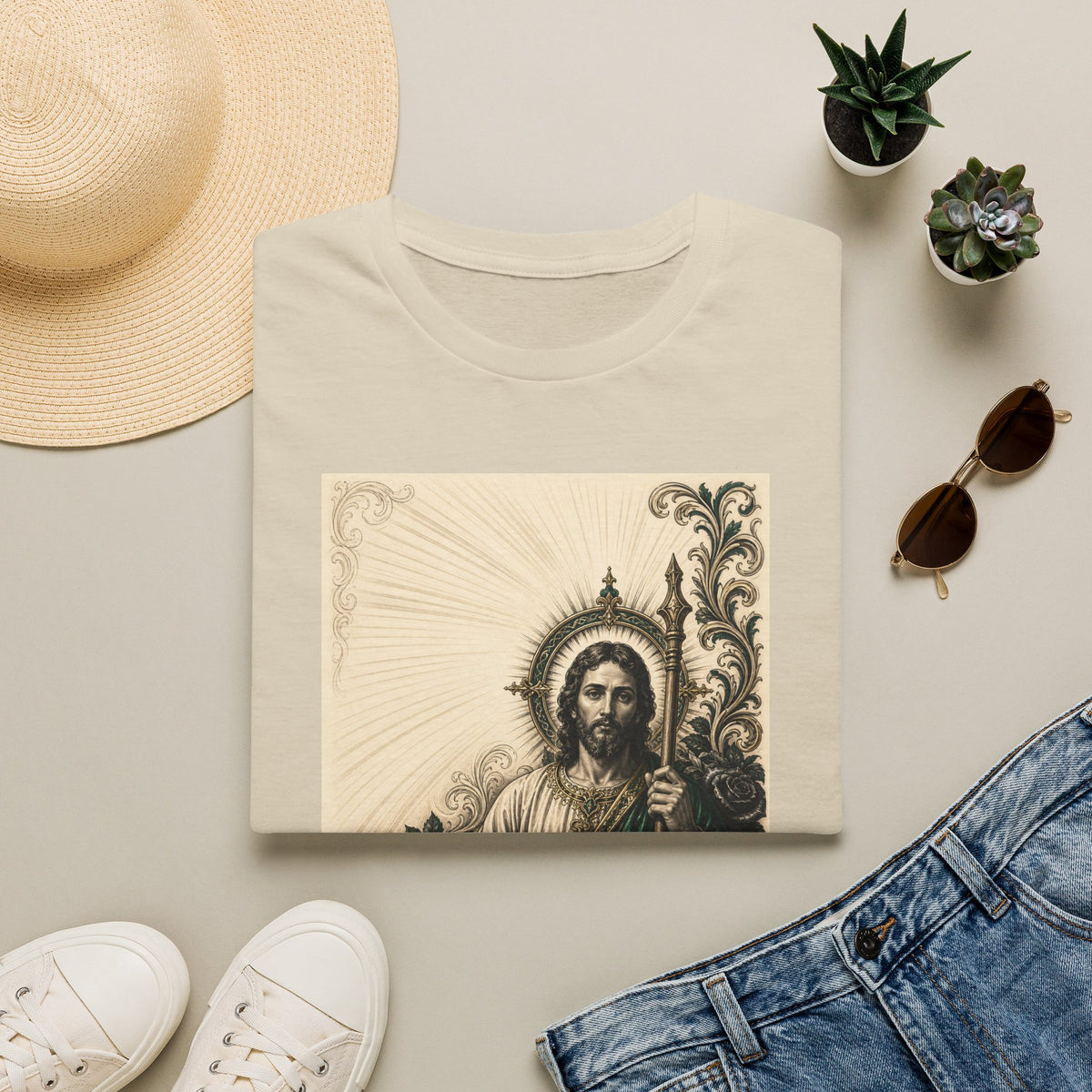 San Judas Tadeo Emerald & Gold Sacred Heart Unisex T-Shirt