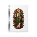 Crimson Rose Window San Judas Tadeo illustration on a spiral notebook