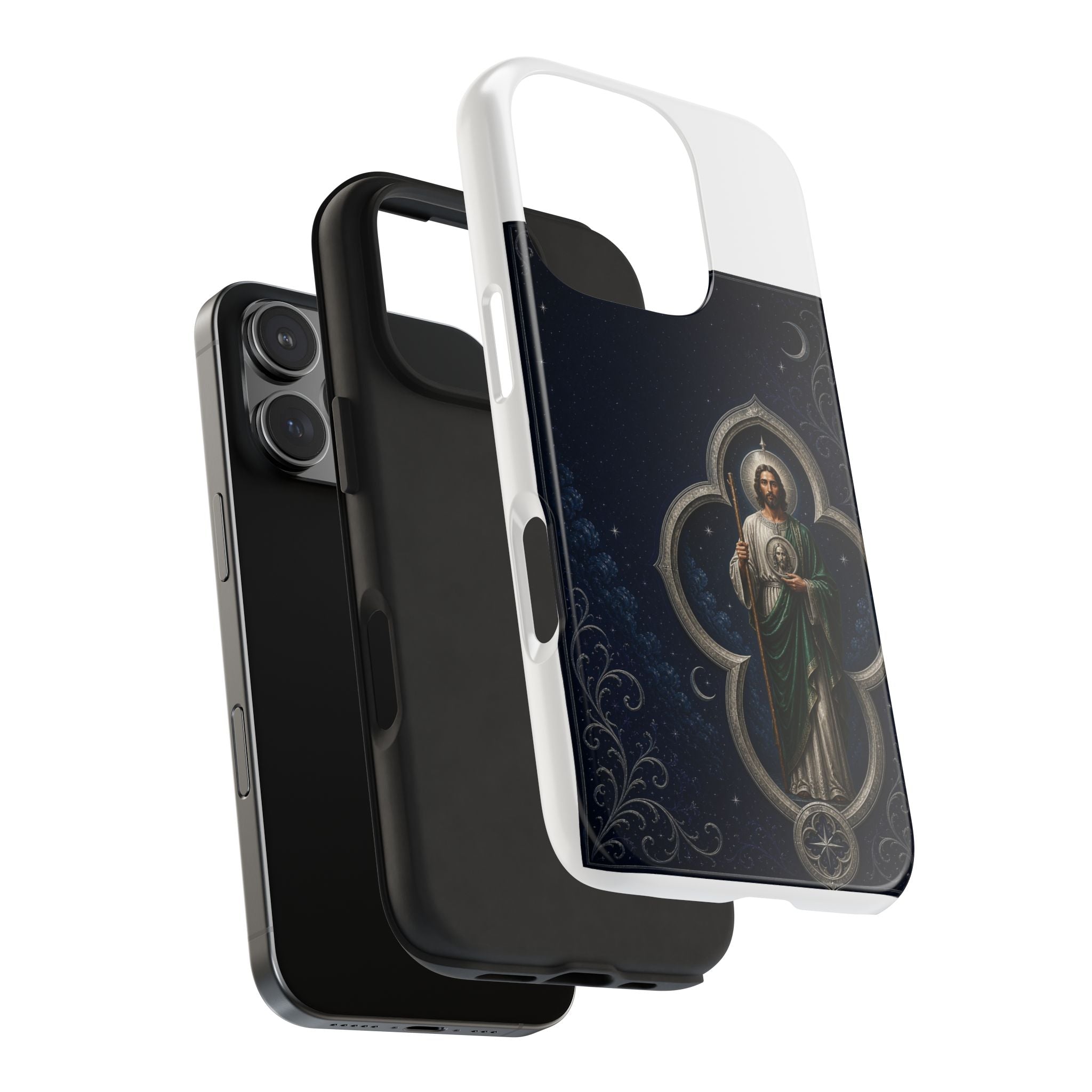 San Judas Tadeo Silver Moon Quatrefoil Tough Phone Case