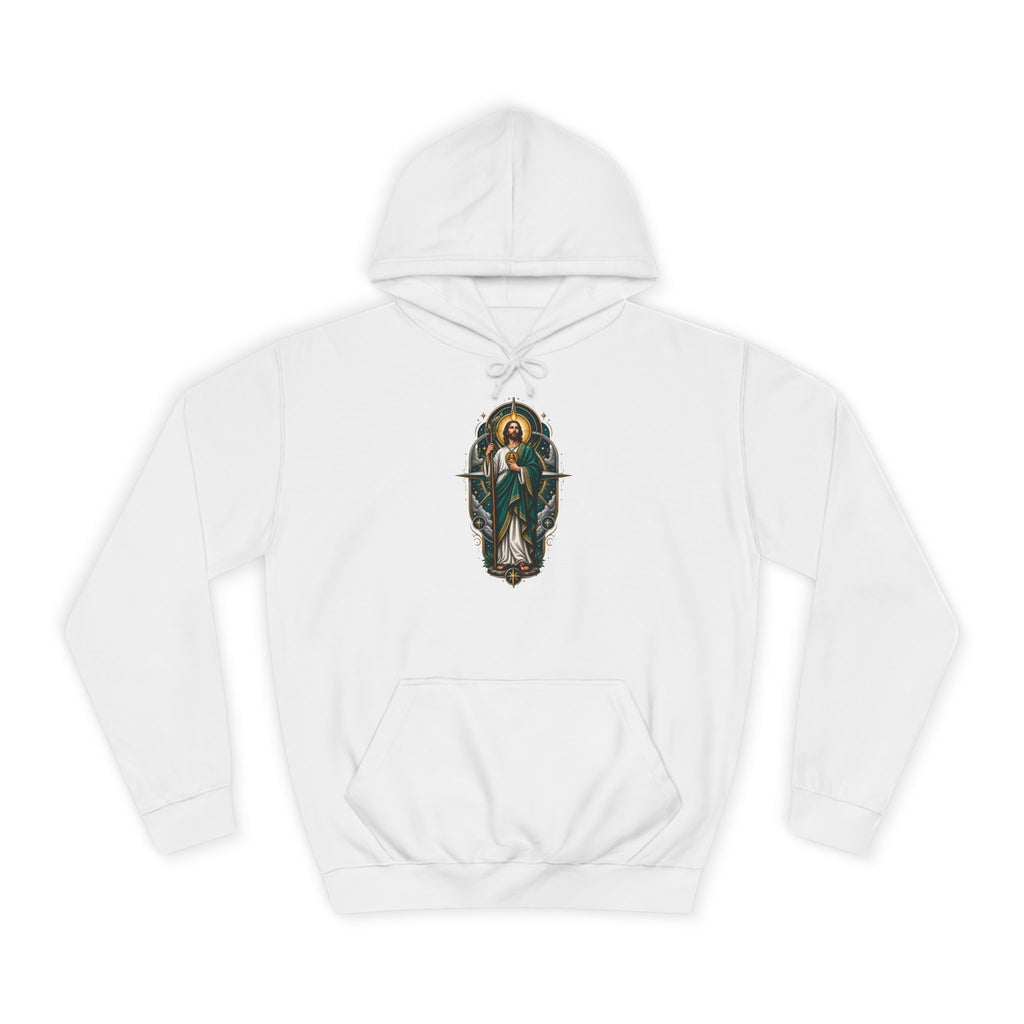 Midnight Compass San Judas Tadeo illustration on a unisex hoodie