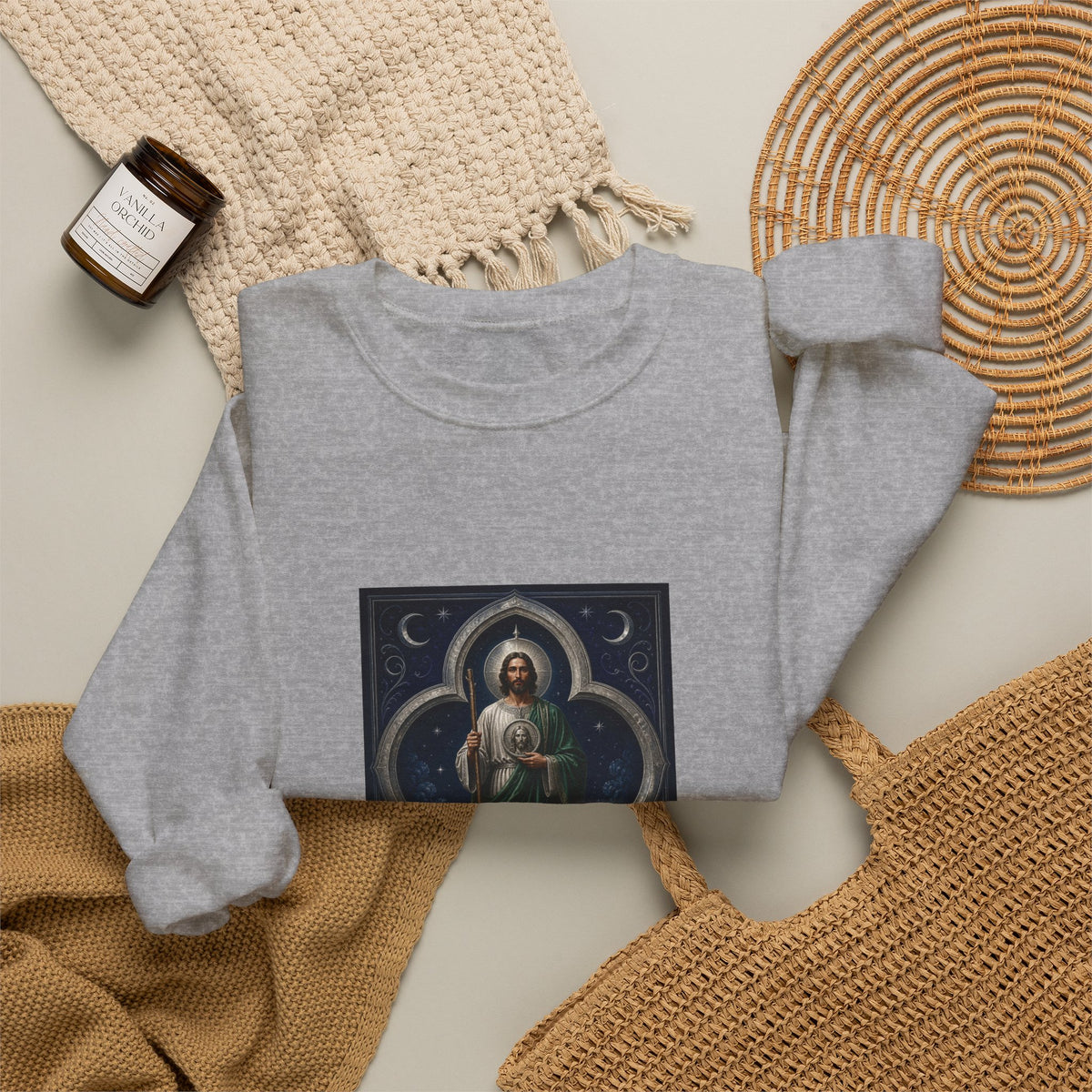 San Judas Tadeo Silver Moon Quatrefoil Crewneck Sweatshirt