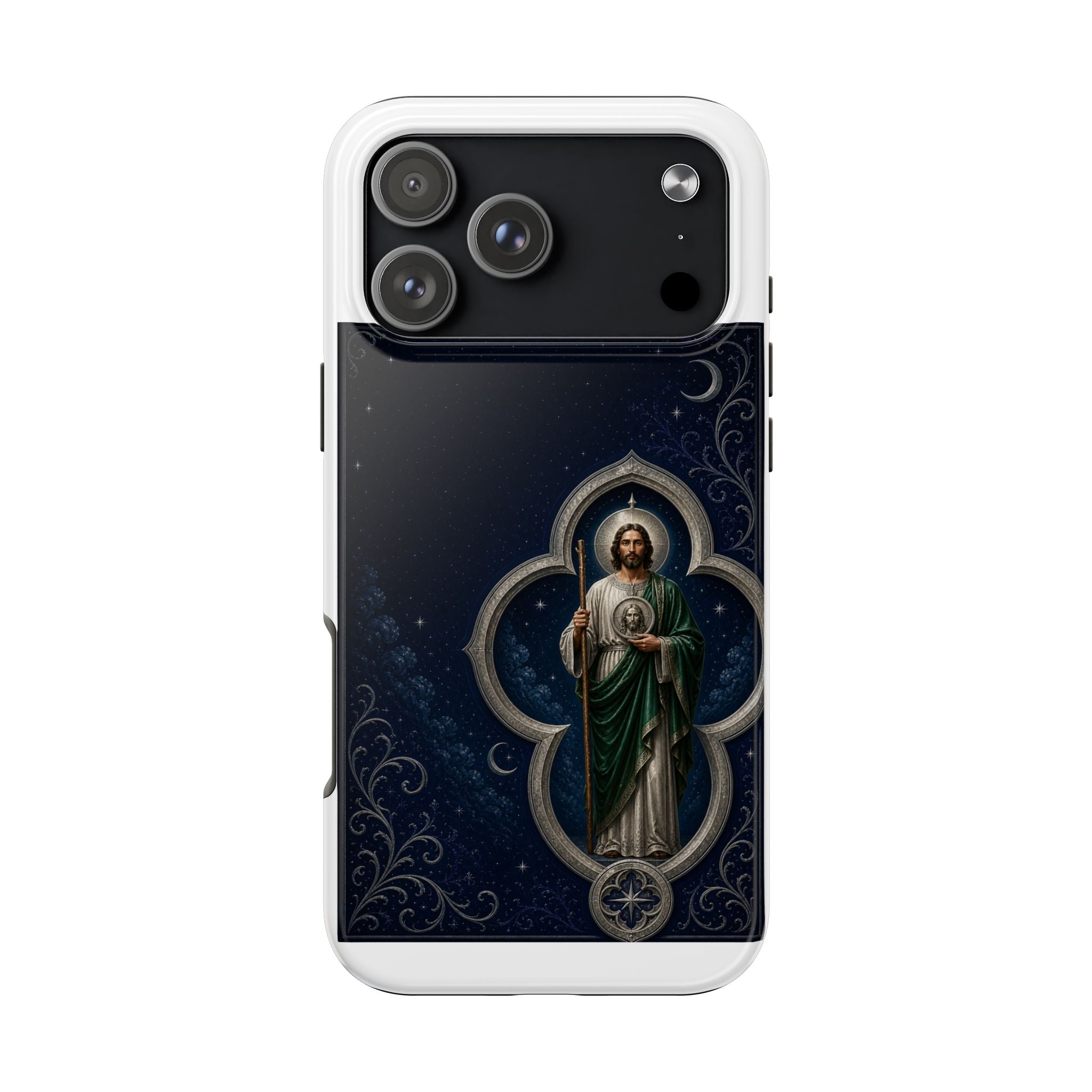 San Judas Tadeo Silver Moon Quatrefoil Tough Phone Case product preview, view 10