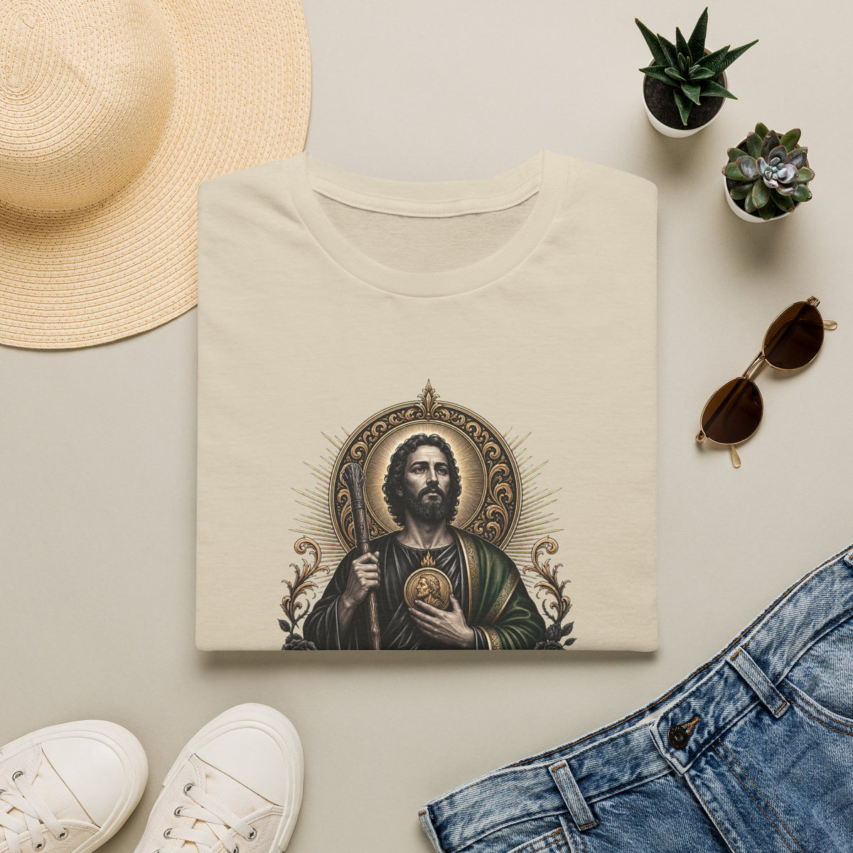 San Judas Tadeo Black & Gold Sacred Heart Unisex T-Shirt