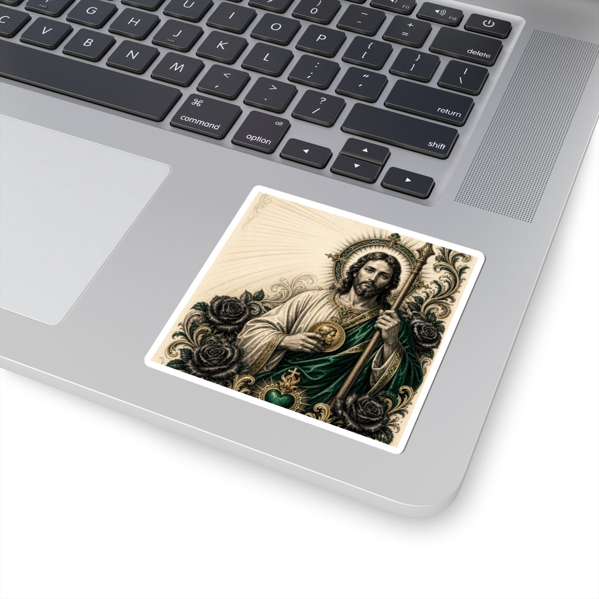 San Judas Tadeo Emerald & Gold Sacred Heart Kiss-Cut Sticker