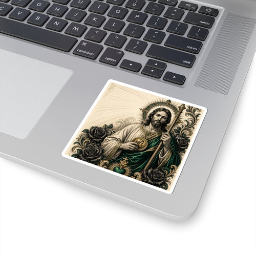 San Judas Tadeo Emerald & Gold Sacred Heart Kiss-Cut Sticker
