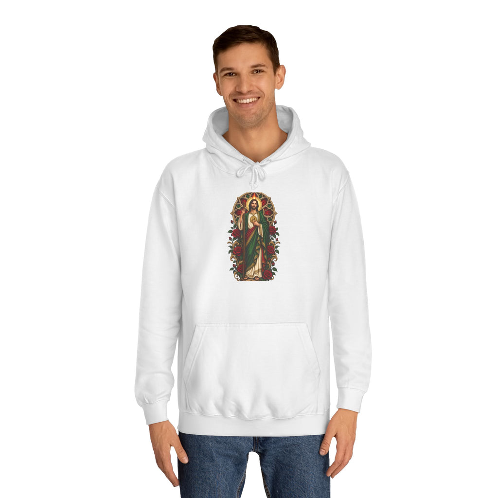 San Judas Tadeo Crimson Rose Window Unisex Hoodie product preview, view 3