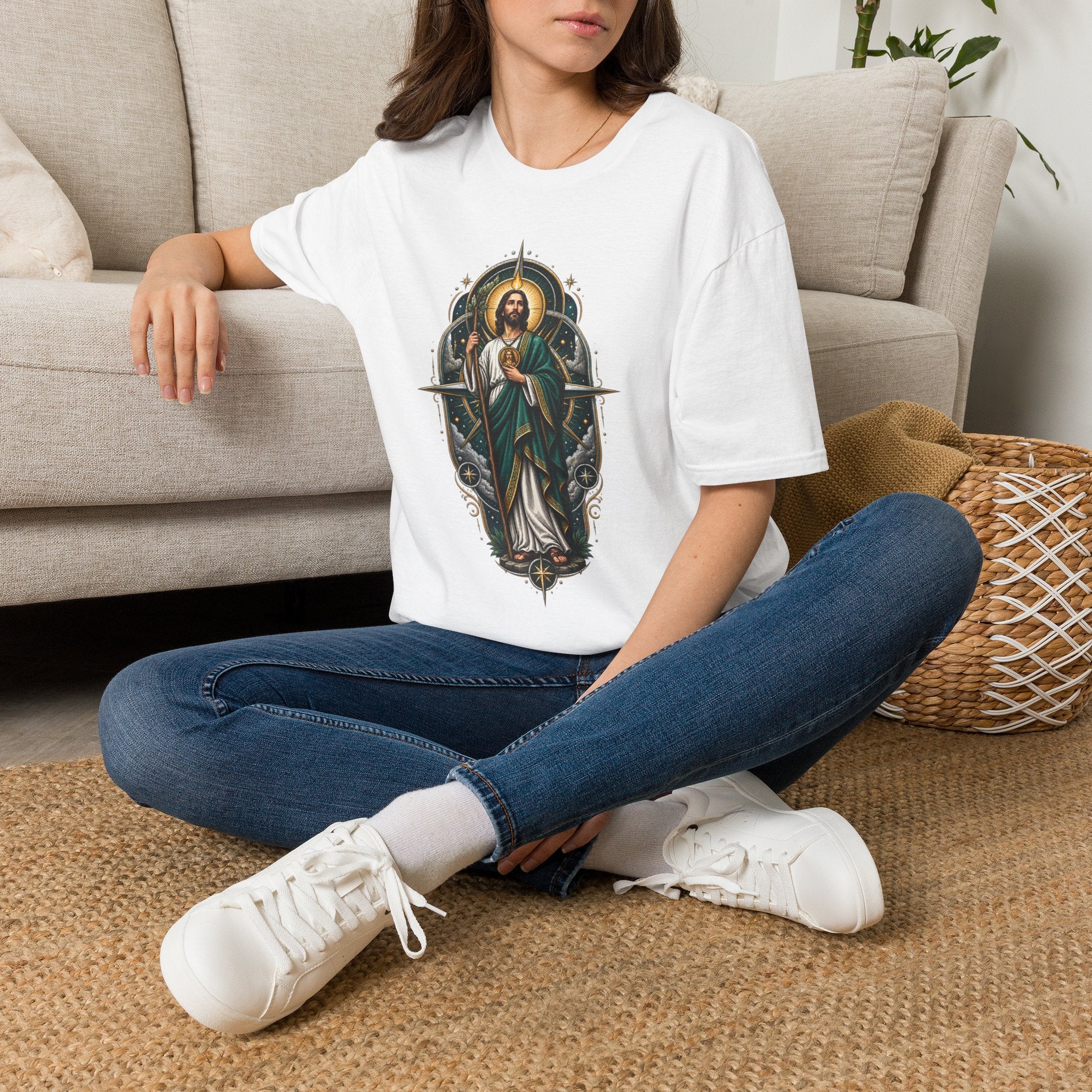San Judas Tadeo Midnight Compass Unisex T-Shirt product preview, view 2