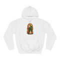 Marigold Sun Arch San Judas Tadeo illustration on a unisex hoodie
