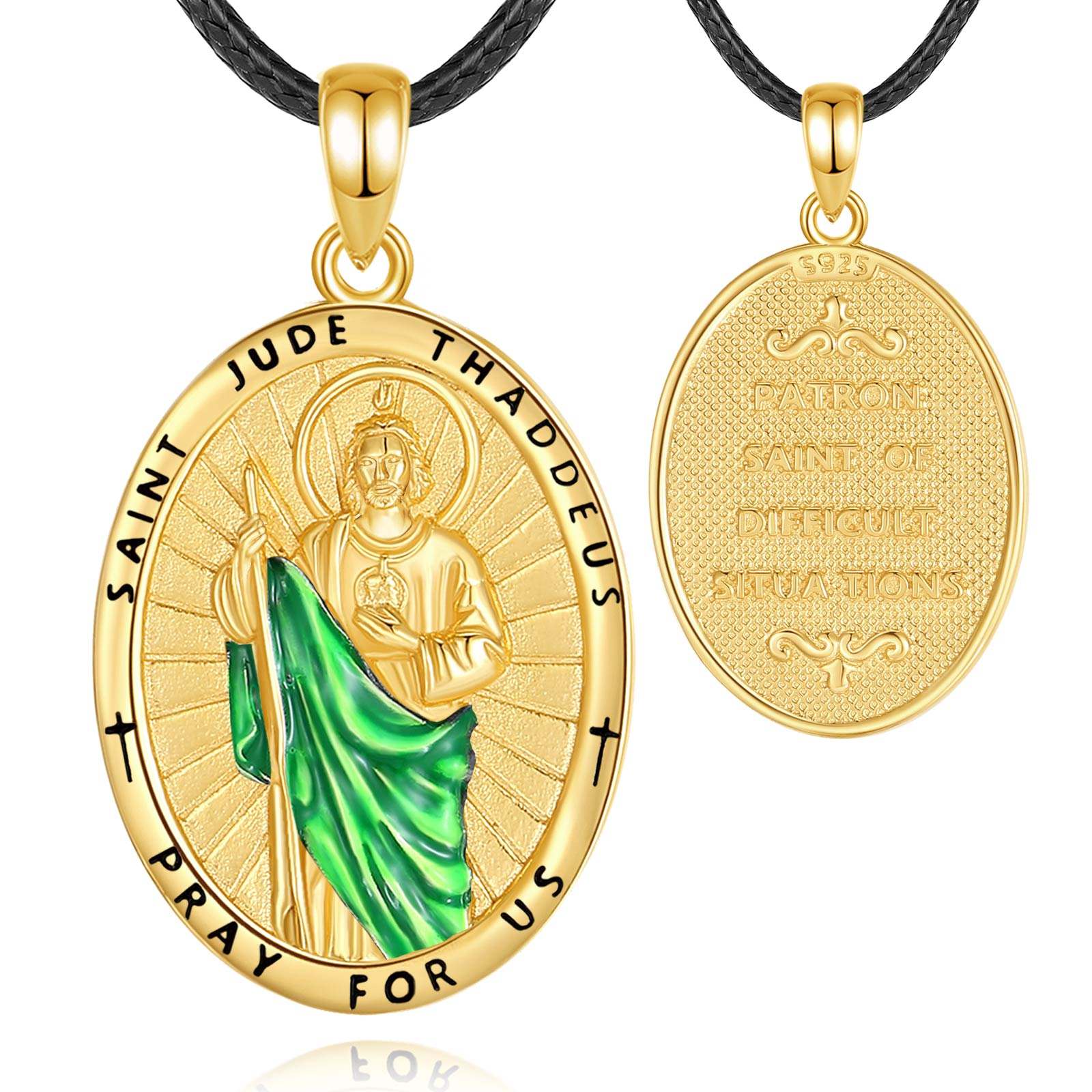 Vintage 925 Sterling Silver San Judas Oval Medallion Necklace