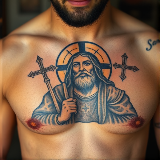 Black and gray San Judas Tadeo tattoo