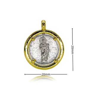 Hammered Gold-Edged St. Jude Oval Medal - Silver & Gold Catholic Pendant Necklace for Devotees (San Judas Tadeo Jewelry Gift)