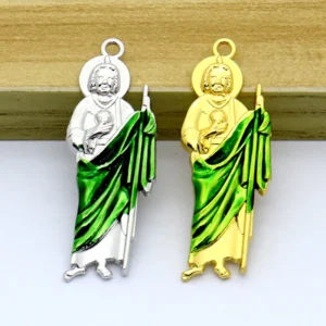 Vintage San Judas Tadeo Charm Pendant - Gold & Silver Plated Religious Necklace/Keychain for Devotees