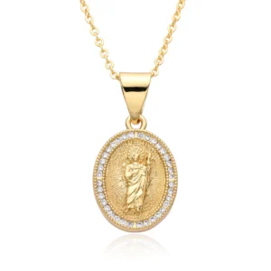 Gold Plated San Judas & Our Lady of Guadalupe Dual Medal Necklace - Cubic Zirconia Accent Catholic Pendant for Women