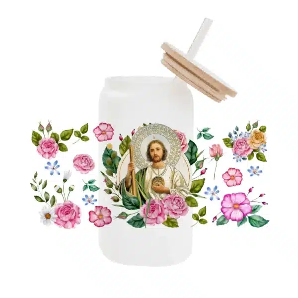 Premium 3D UV DTF San Judas Tadeo Decal for Libbey 16oz Beer Glasses – Waterproof Catholic Drinkware Wrap - Image 5