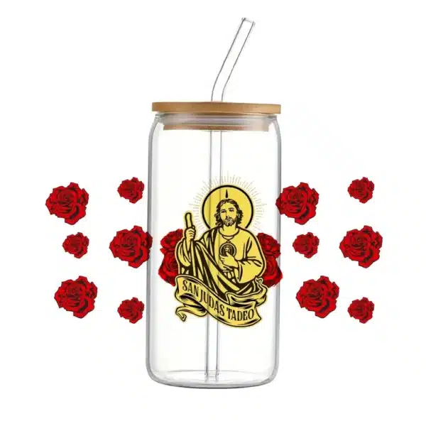 San Judas Tadeo 3D Cup Wrap – Waterproof Catholic Tumbler Sticker | UV DTF Decal for 20oz/30oz Mugs, Dishwasher Safe Faith Drinkware - Image 3